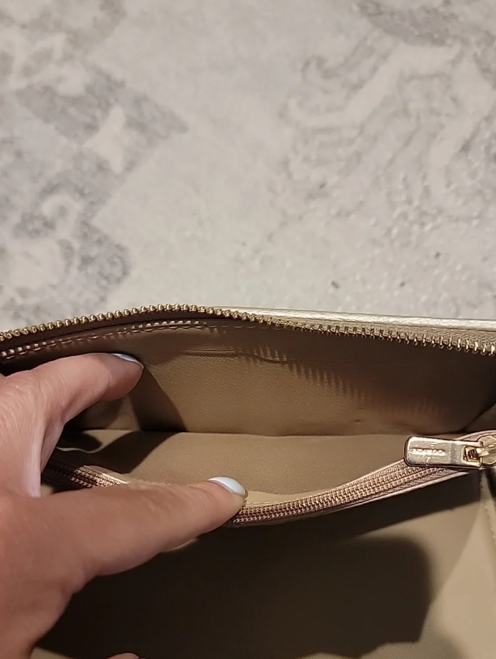Coach Dempsey Beige and Pink Signature Zip Wallet With Leather Logo Patch